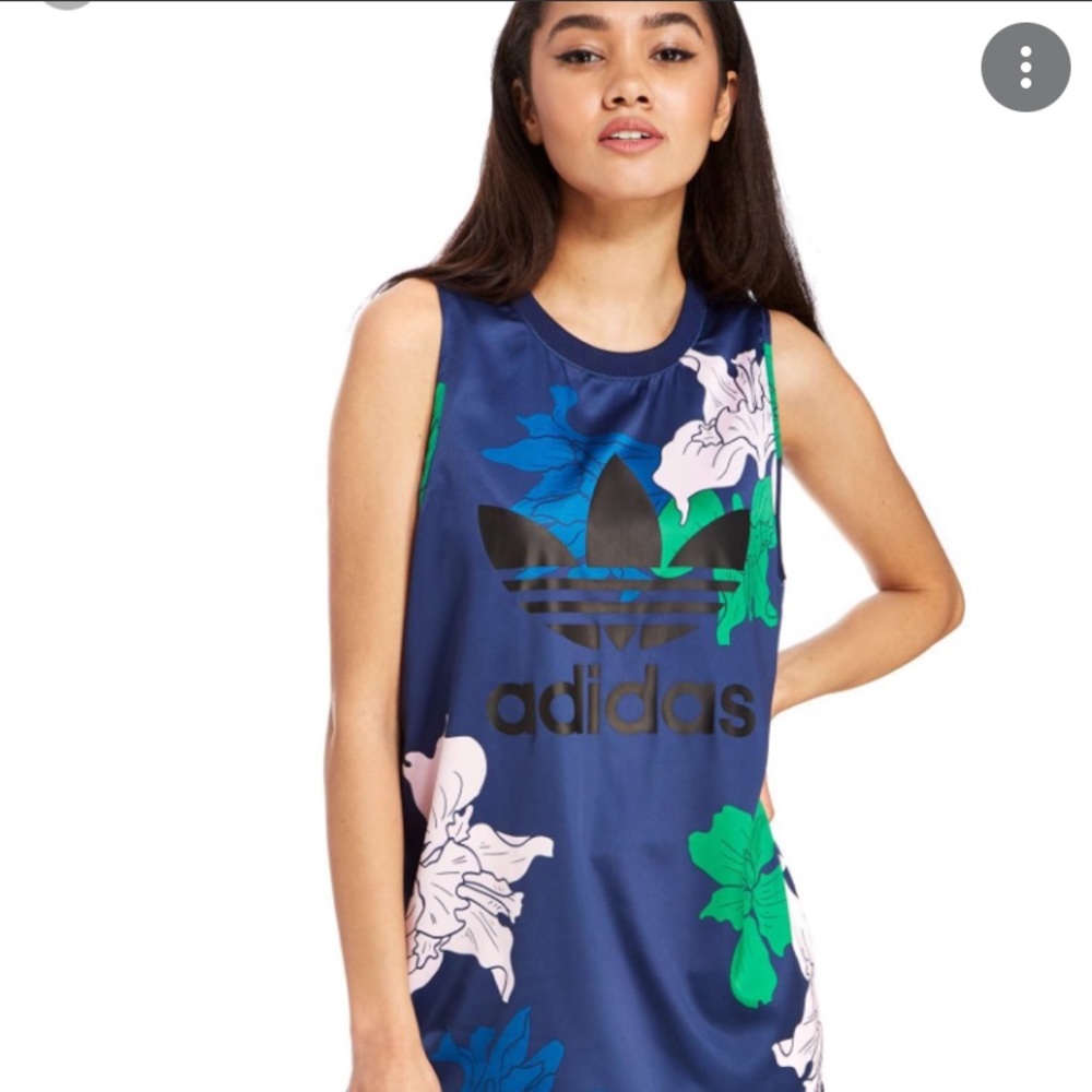 ADIDAS navy blue floral silk tank L
